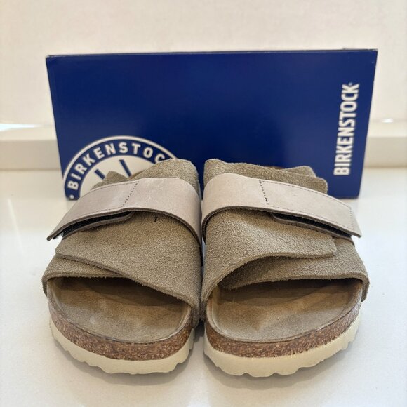 Birkenstock Kyoto Slide Sandals Nubuck Suede Leather Taupe Size 38 US 7 NEW - Picture 3 of 7